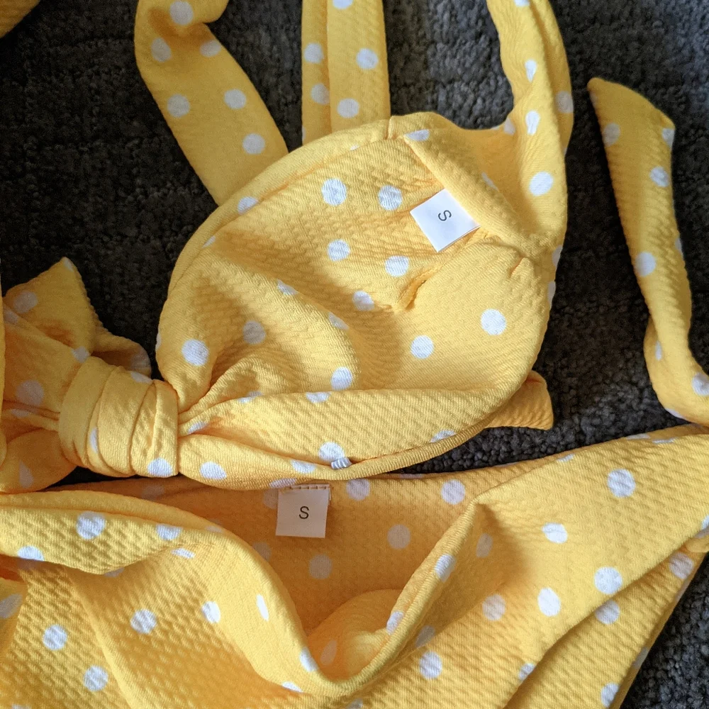 Yellow Polka Dot Tie-Front Bikini Top & Bottom Set - Women Swim - Picture 3 of 4